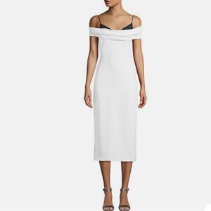CUSHNIE White Cold Off Shoulder Colorblock Caddy Sheath Size 8 - Display.